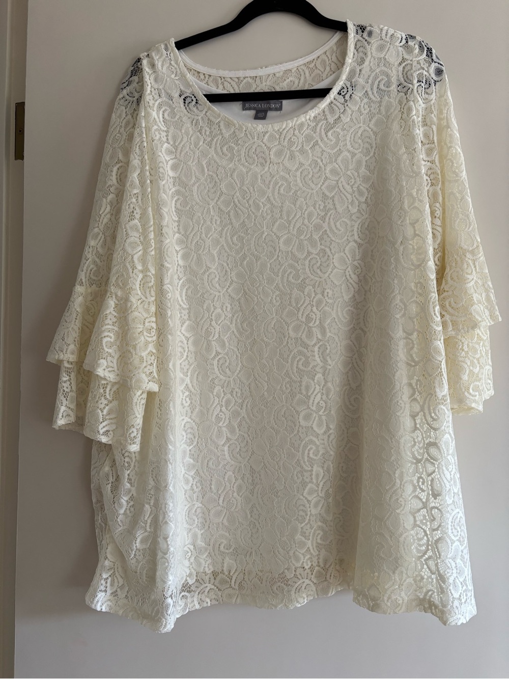 Jessica London Ivory Lace Flutter-Sleeve Blouse